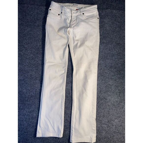 PRADA Jeans Womens Size 25 White Stretch‎ Denim Low Rise Flat Front Straight Leg - Picture 1 of 12